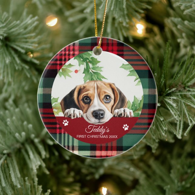 Beagle Personalized First Christmas Ceramic Ornament (Tree)