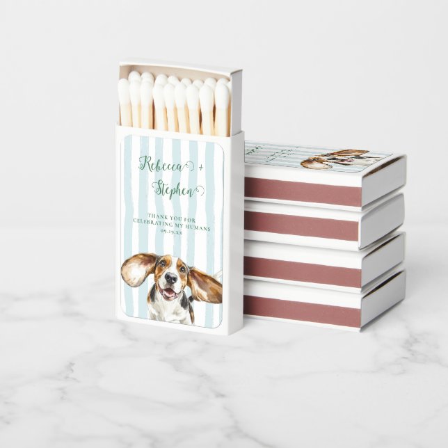 Beagle | Personalized Pet Illustration Wedding Matchboxes (Stacked)