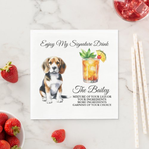 Beagle Personalized Signature Drink Wedding Pet Napkins