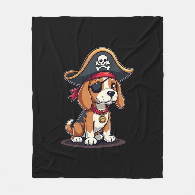 Beagle Pirate Costume Jolly Roger Flag Skull Cross Fleece Blanket (Front)