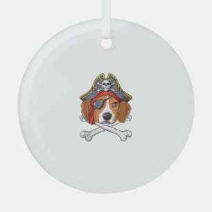 Beagle Pirate Costume Jolly Roger Flag Skull Cross Glass Ornament