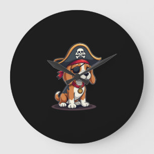 Beagle Pirate Costume Jolly Roger Flag Skull Cross Large Clock