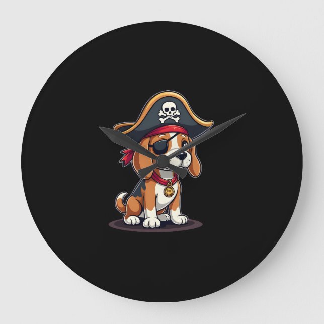 Beagle Pirate Costume Jolly Roger Flag Skull Cross Large Clock (Front)