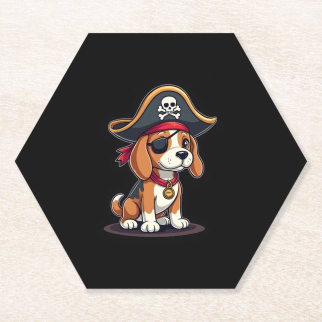 Beagle Pirate Costume Jolly Roger Flag Skull Cross Paper Coaster (Front)