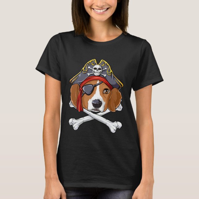 Beagle Pirate Costume Jolly Roger Flag Skull Cross T-Shirt (Front)