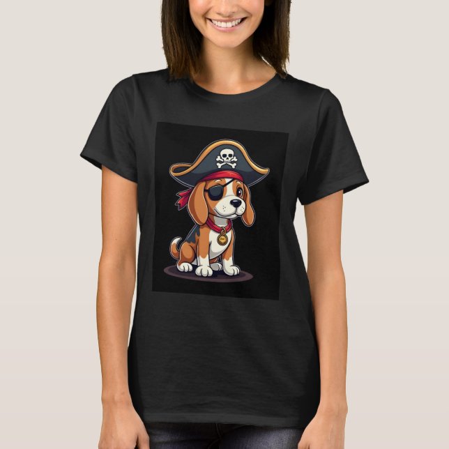 Beagle Pirate Costume Jolly Roger Flag Skull Cross T-Shirt (Front)