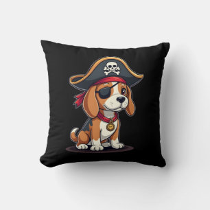 Beagle Pirate Costume Jolly Roger Flag Skull Cross Throw Pillow