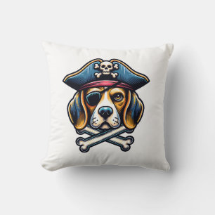Beagle Pirate Costume Skull Crossbones Dog Lovers Throw Pillow