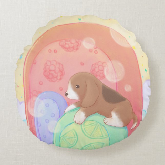 Beagle & Popsicles Round Pillow (Front)