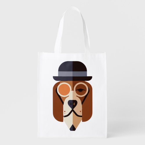 Beagle Portrait Art Deco Dog Owner Retro Funny  Grocery Bag