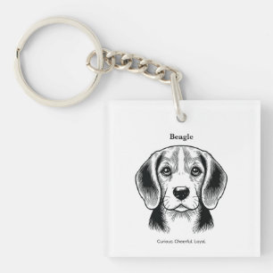 Beagle Portrait Black Line Illustration Keychain