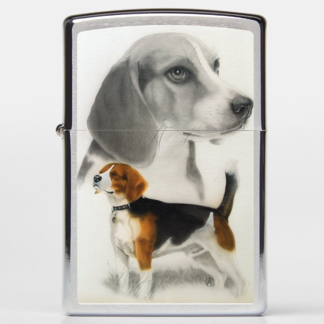 Beagle Portrait Painting Zippo Lighter (Front)