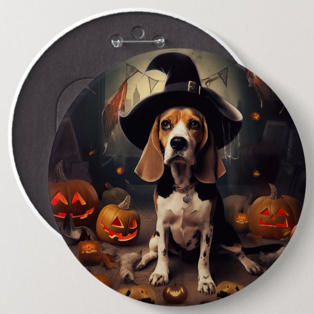 Beagle Pumpkins Halloween Scary Button (Front & Back)
