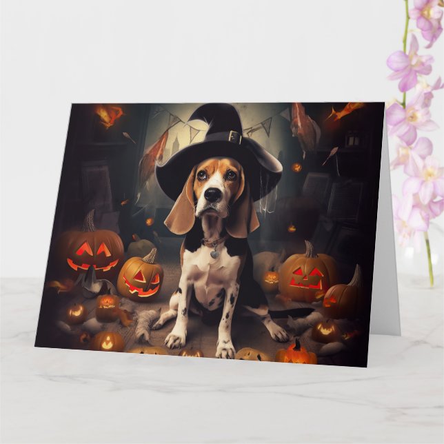 Beagle Pumpkins Halloween Scary Card (Orchid)