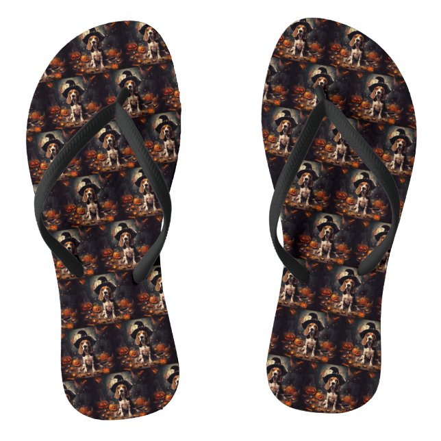 Beagle Pumpkins Halloween Scary Flip Flops (Footbed)