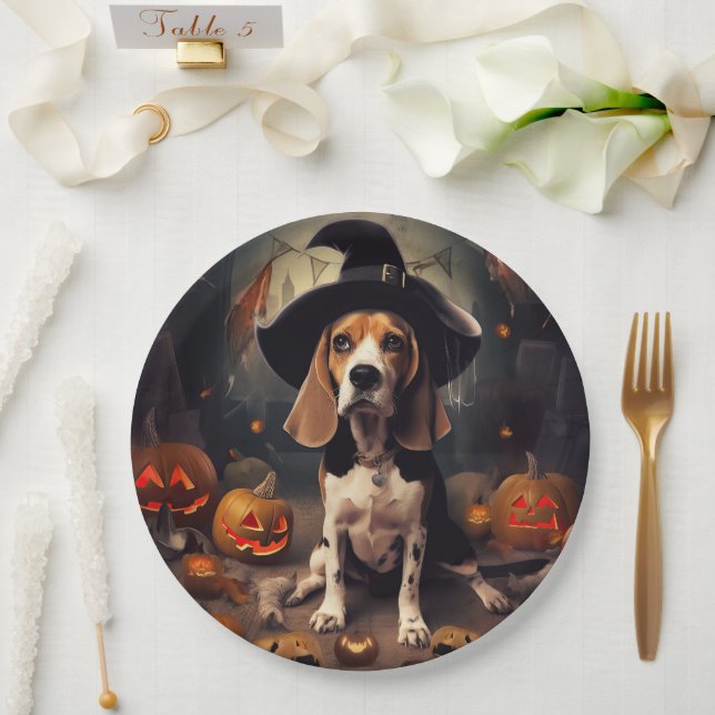 Beagle Pumpkins Halloween Scary Paper Plates (Wedding)