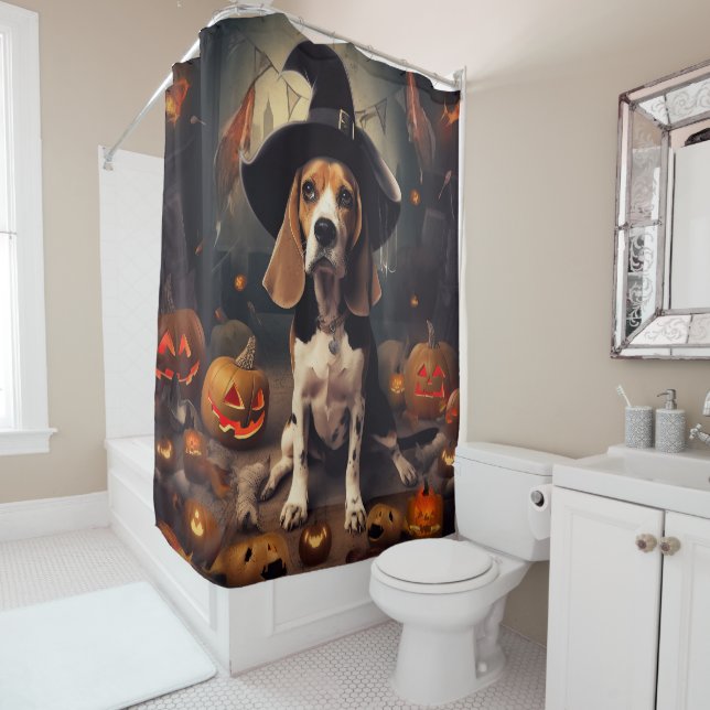 Beagle Pumpkins Halloween Scary Shower Curtain (In Situ)