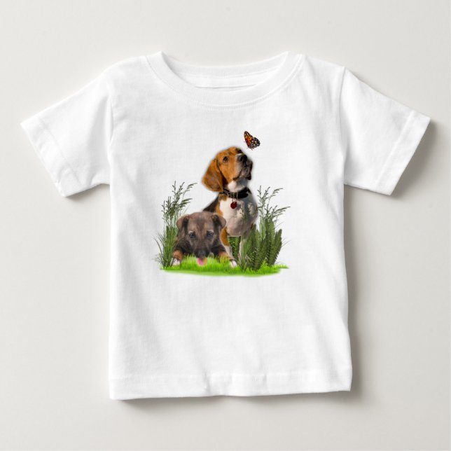 Beagle-puppies and Butterflies Baby T-Shirt (Front)