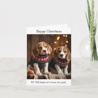 Beagle Puppies Happy Christmas Card