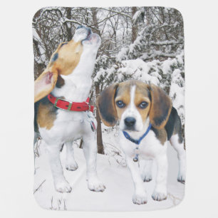 Beagle Puppies Snowy Woods Baby Blanket