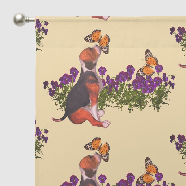 Beagle Puppy And Butterflies Animal Sheer Curtains (Pocket)