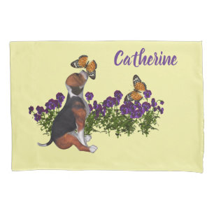Beagle Puppy And Butterflies Personalized Animal Pillow Case
