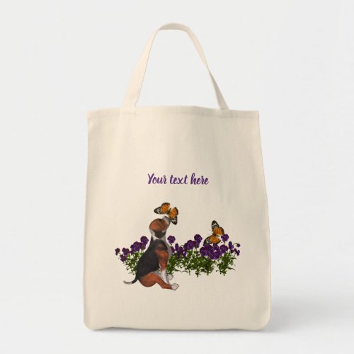 Beagle Puppy And Butterflies Personalized Animal  Tote Bag
