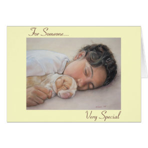 beagle puppy and child portrait someone special cards