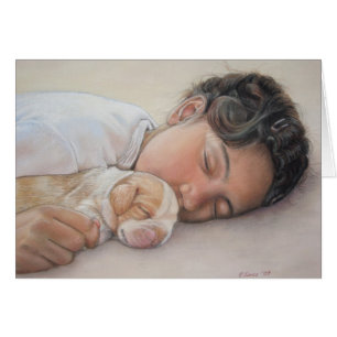 beagle puppy and child realist portrait art