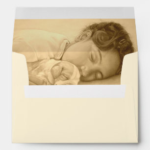 beagle puppy and child realist portrait painting envelope