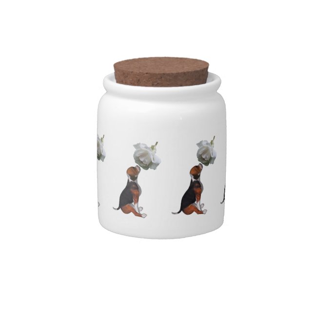 Beagle Puppy And White Rose Cute Candy Jar (Front)