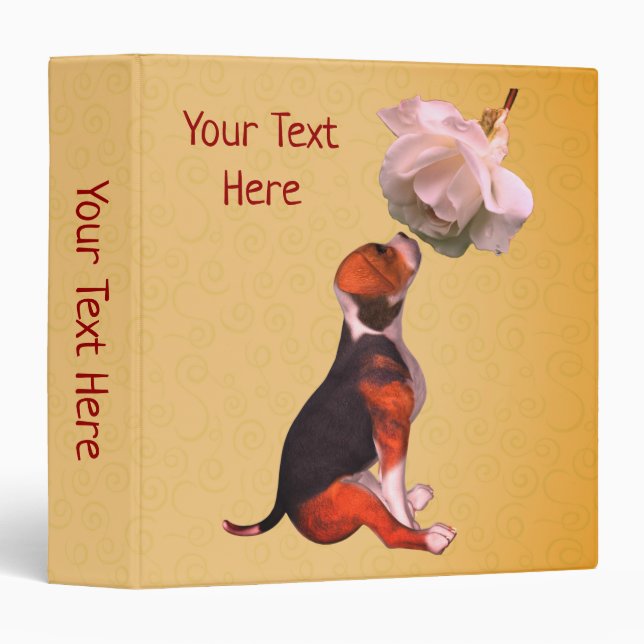 Beagle Puppy And White Rose Personalized 3 Ring Binder (Front/Spine)
