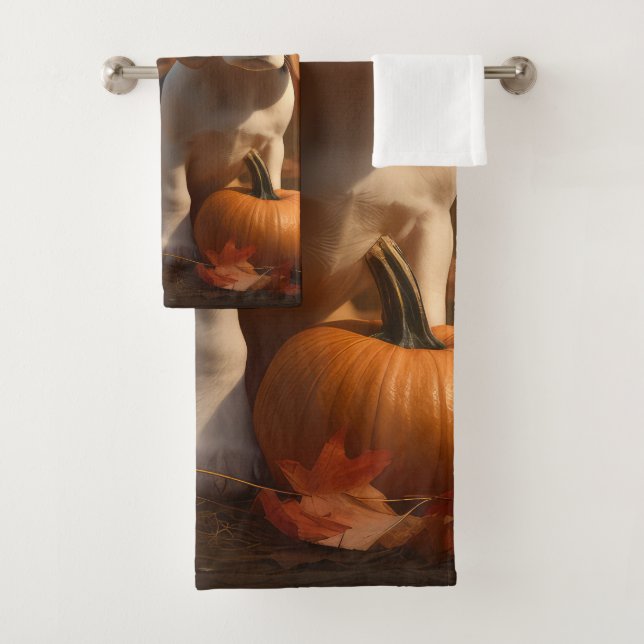 Beagle Puppy Autumn Delight Pumpkin  Bath Towel Set (Insitu)