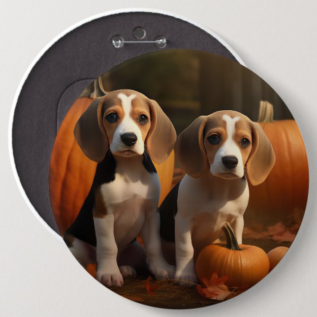 Beagle Puppy Autumn Delight Pumpkin  Button (Front & Back)