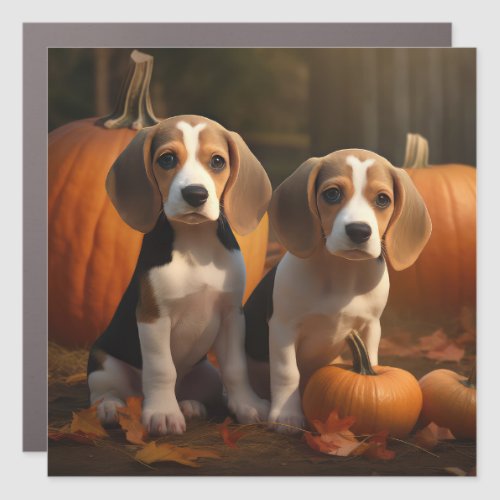 Beagle Puppy Autumn Delight Pumpkin  Car Magnet