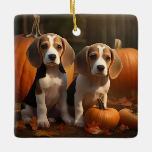 Beagle Puppy Autumn Delight Pumpkin  Ceramic Ornament