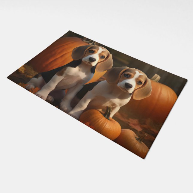Beagle Puppy Autumn Delight Pumpkin  Doormat (Angled)
