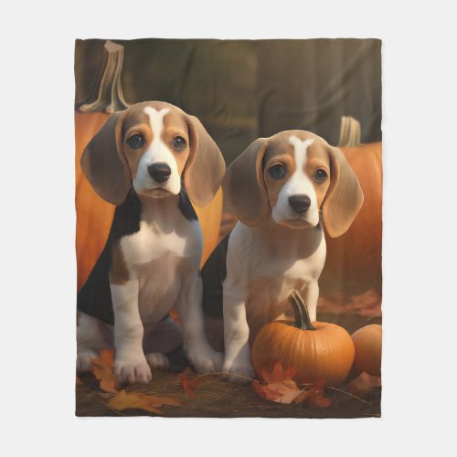 Beagle Puppy Autumn Delight Pumpkin  Fleece Blanket