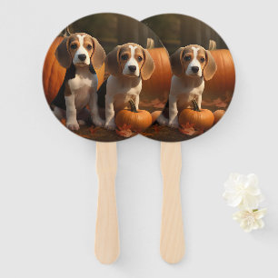 Beagle Puppy Autumn Delight Pumpkin Hand Fan