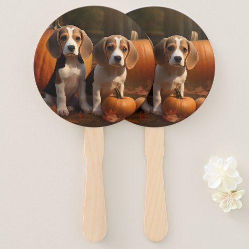 Beagle Puppy Autumn Delight Pumpkin  Hand Fan