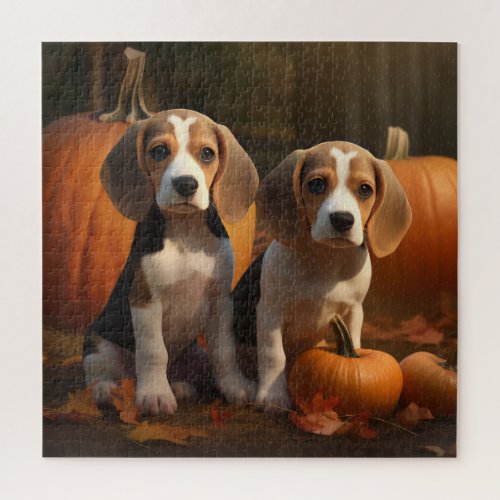 Beagle Puppy Autumn Delight Pumpkin  Jigsaw Puzzle