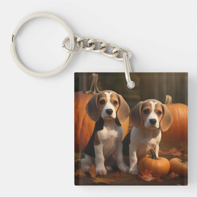 Beagle Puppy Autumn Delight Pumpkin  Keychain (Front)