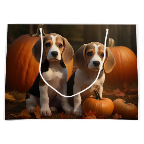 Beagle Puppy Autumn Delight Pumpkin  Large Gift Bag