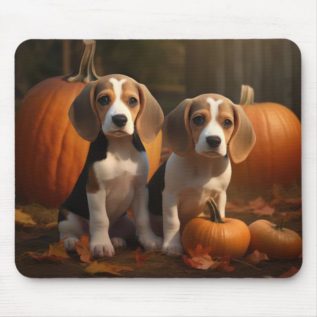 Beagle Puppy Autumn Delight Pumpkin  Mouse Pad (Front)