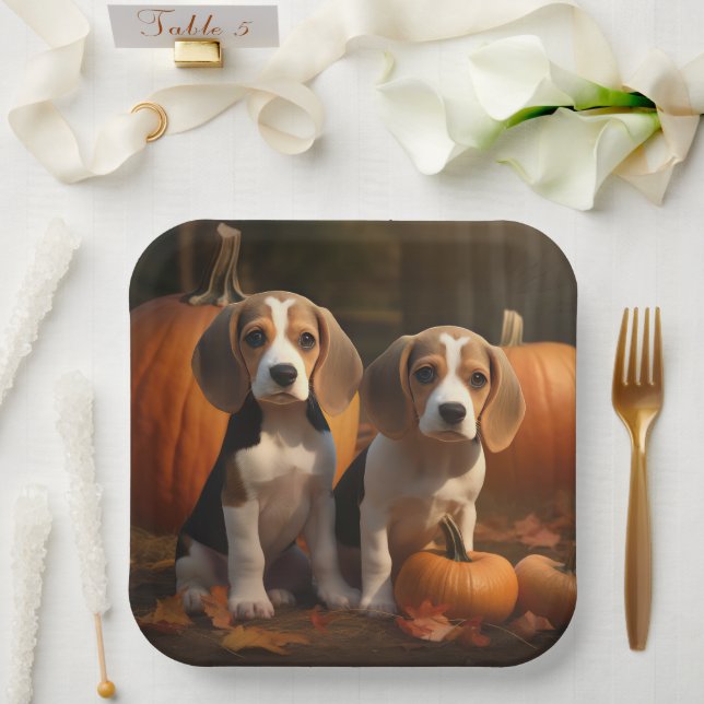 Beagle Puppy Autumn Delight Pumpkin  Paper Plates (Wedding)