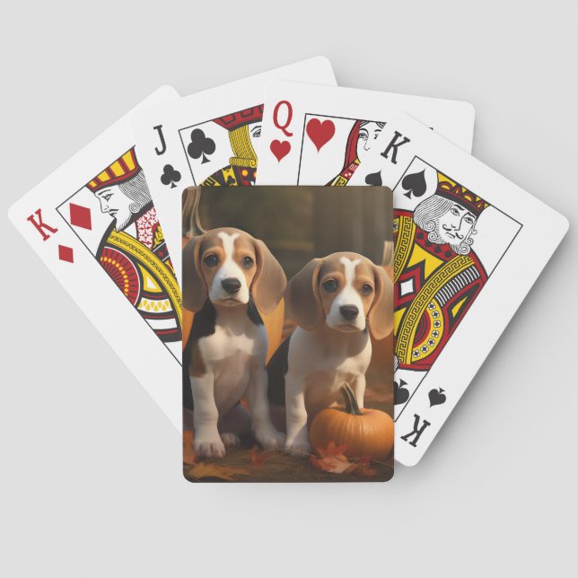 Beagle Puppy Autumn Delight Pumpkin  Poker Cards (Back)