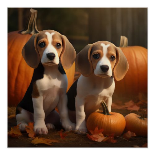Beagle Puppy Autumn Delight Pumpkin  Poster