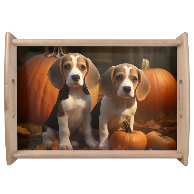 Beagle Puppy Autumn Delight Pumpkin  Serving Tray (Front)