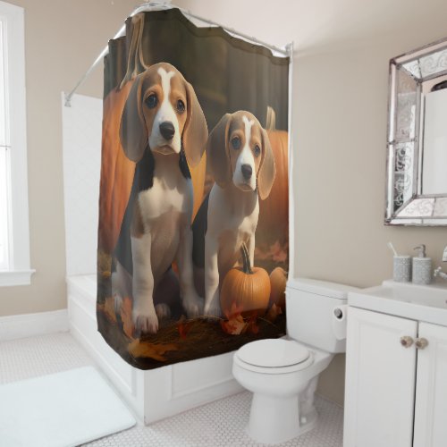 Beagle Puppy Autumn Delight Pumpkin  Shower Curtain
