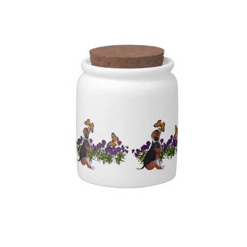 Beagle Puppy Butterflies And Flowers Candy Jar